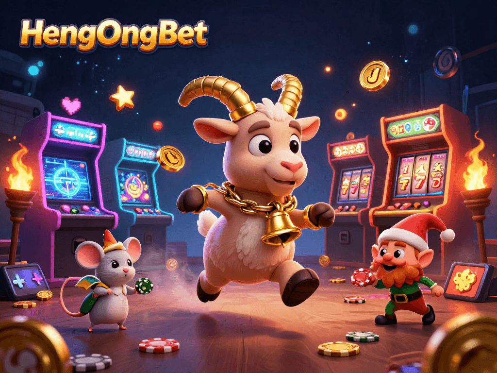 HengOngBet's festive casino scene featuring Krampus, angel mouse, and elf gremlins in action