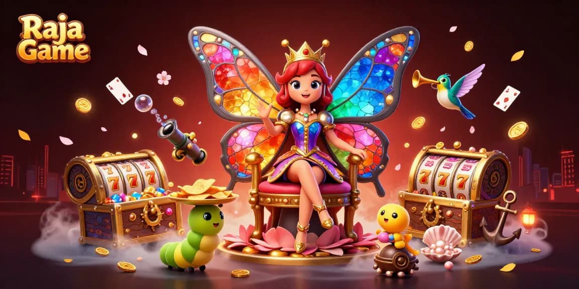 Raja Game offers exciting gameplay with vibrant visuals, featuring a butterfly queen and dynamic slot elements.