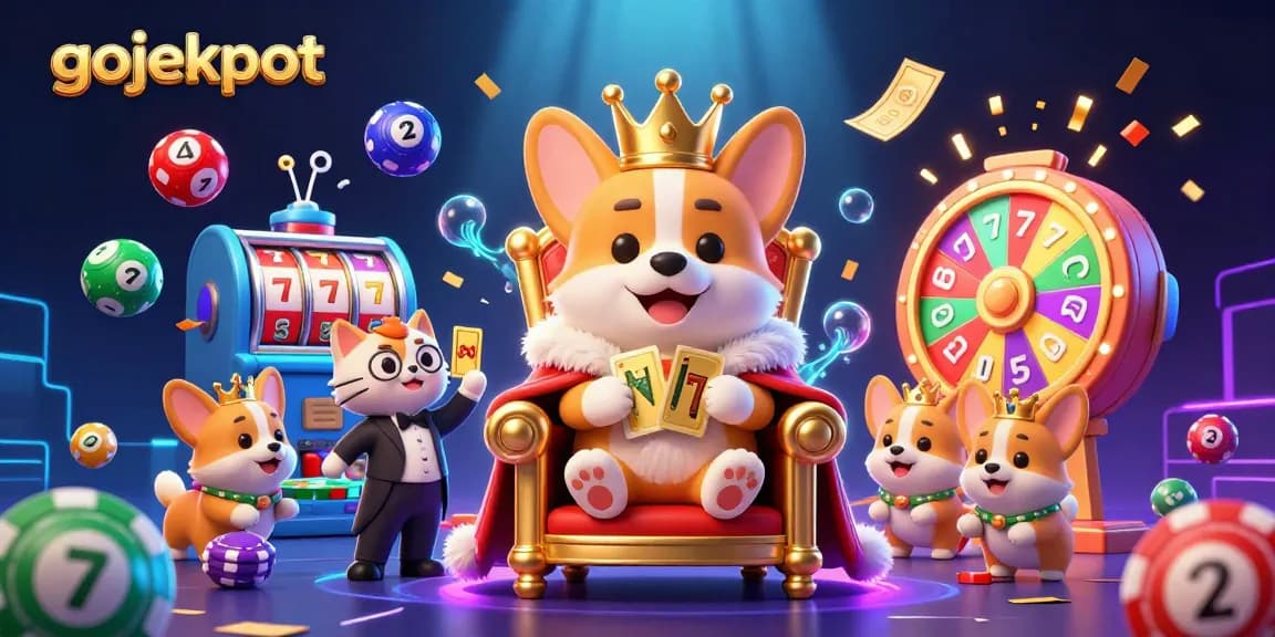 Play gojekpot with vibrant slots, royal corgi, and dazzling casino elements in action.