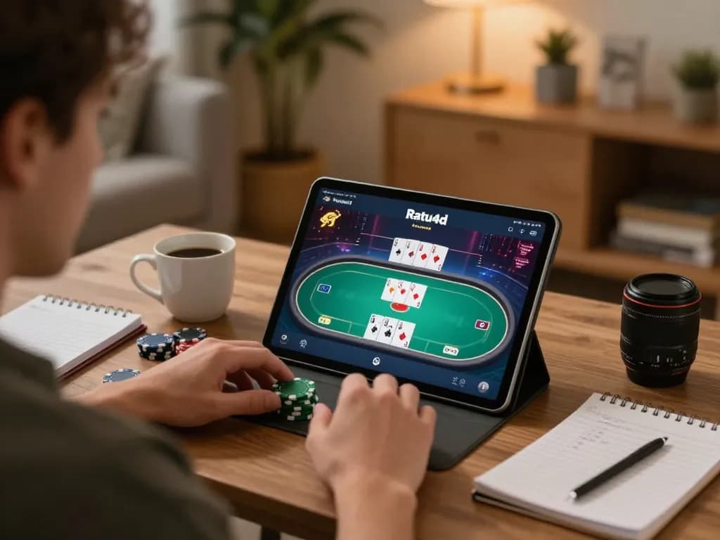 Player enjoying a thrilling moment on the Ratu4d app during an exciting online poker game.
