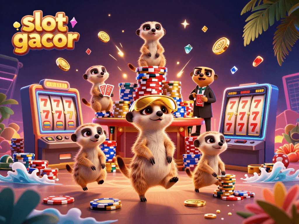 Experience the thrill of slot gacor as meerkats run a vibrant casino with jackpots and colorful chips