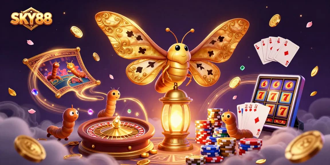 Experience winning moments with SKY88 in an enchanting casino scene filled with vibrant elements.