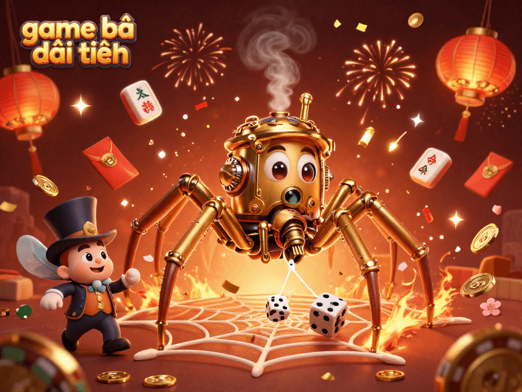 Engage with game bài đổi thưởng in a vibrant 3D illustration showcasing steampunk characters and casino elements.