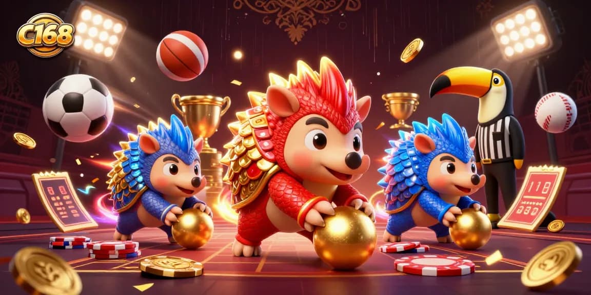 Experience exciting gaming action with C168, where fierce pangolins battle while rolling through poker chips.