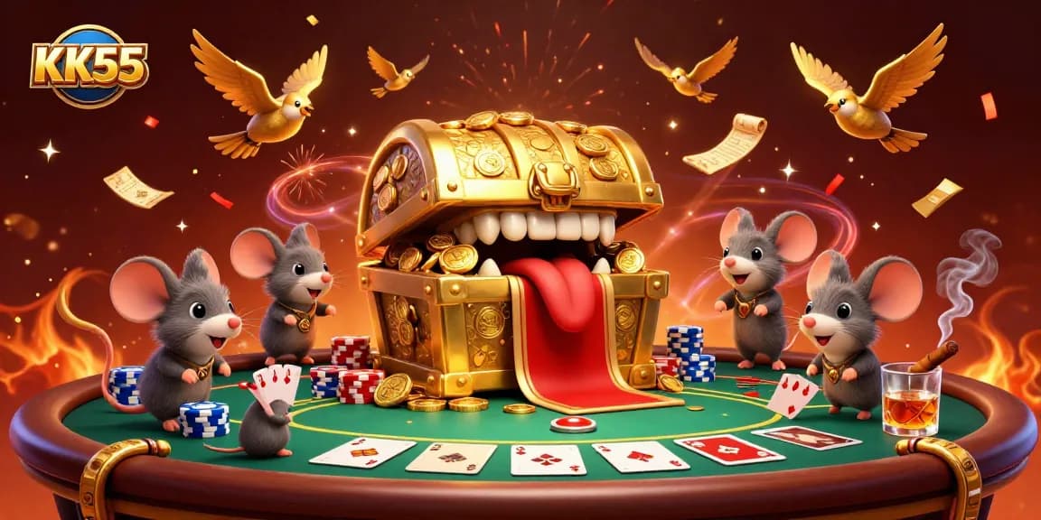 Winning at KK55: 3D illustration of a vibrant casino adventure scene.