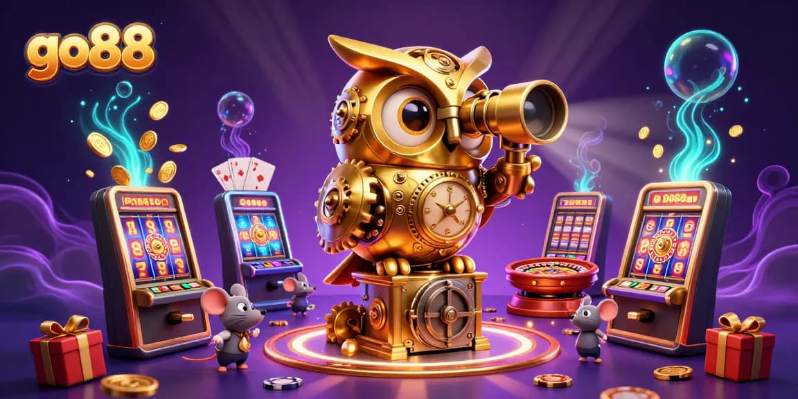 Experience thrilling gameplay with the go88 3D golden owl scanning the vibrant casino floor filled with exciting elements.
