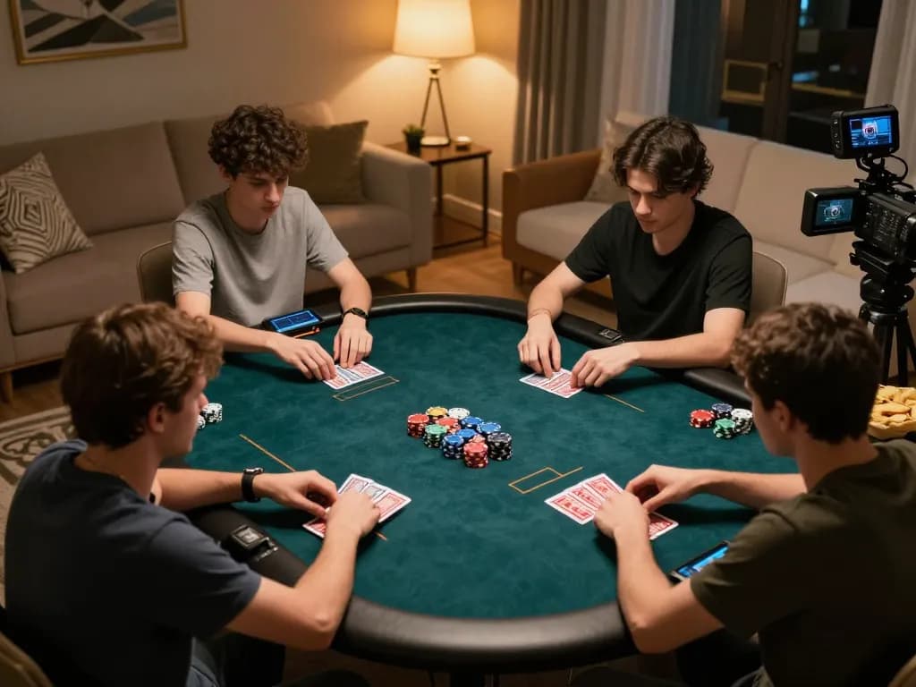 Playing poker online at home with 388bet, featuring cards and strategy notes in focus