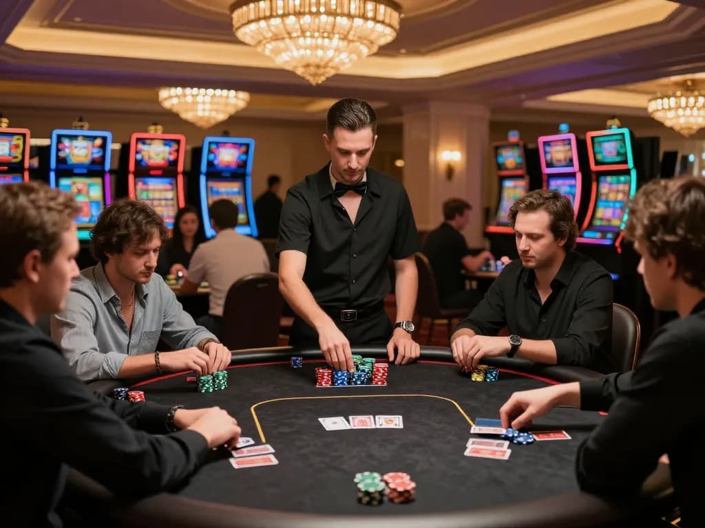 Players strategizing at the luxury poker table in nhà cái 5679 casino, capturing high-stakes gameplay