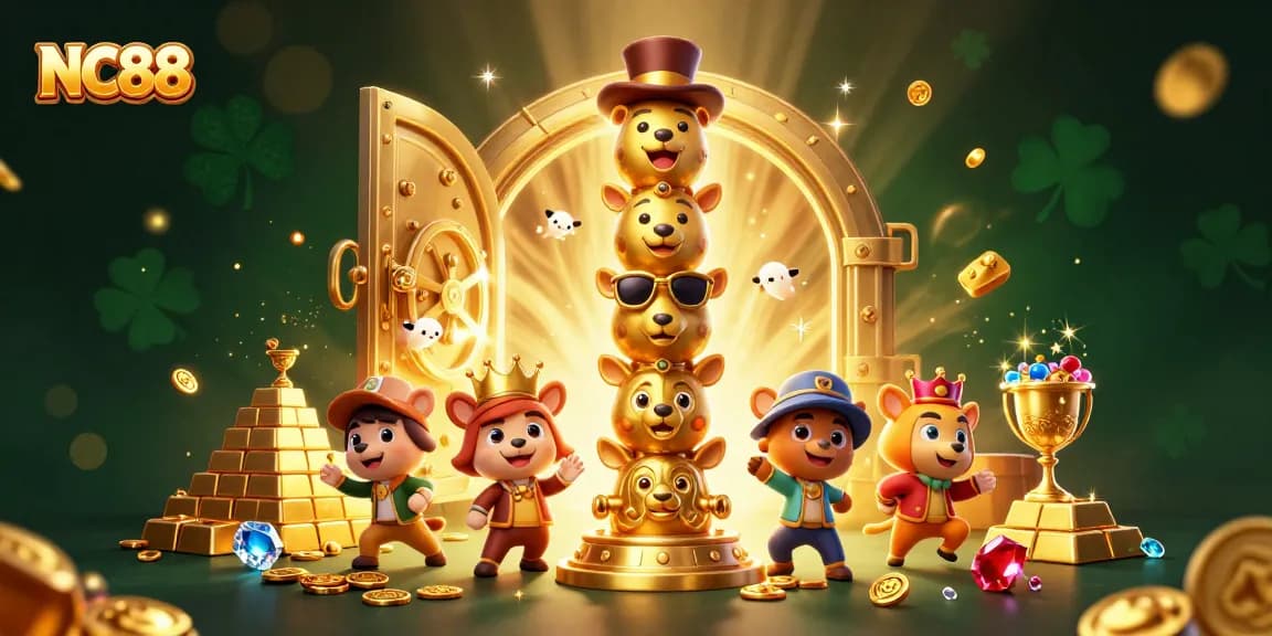 Engage with NC88's vibrant casino atmosphere featuring a golden totem pole, treasure, and spirited action.
