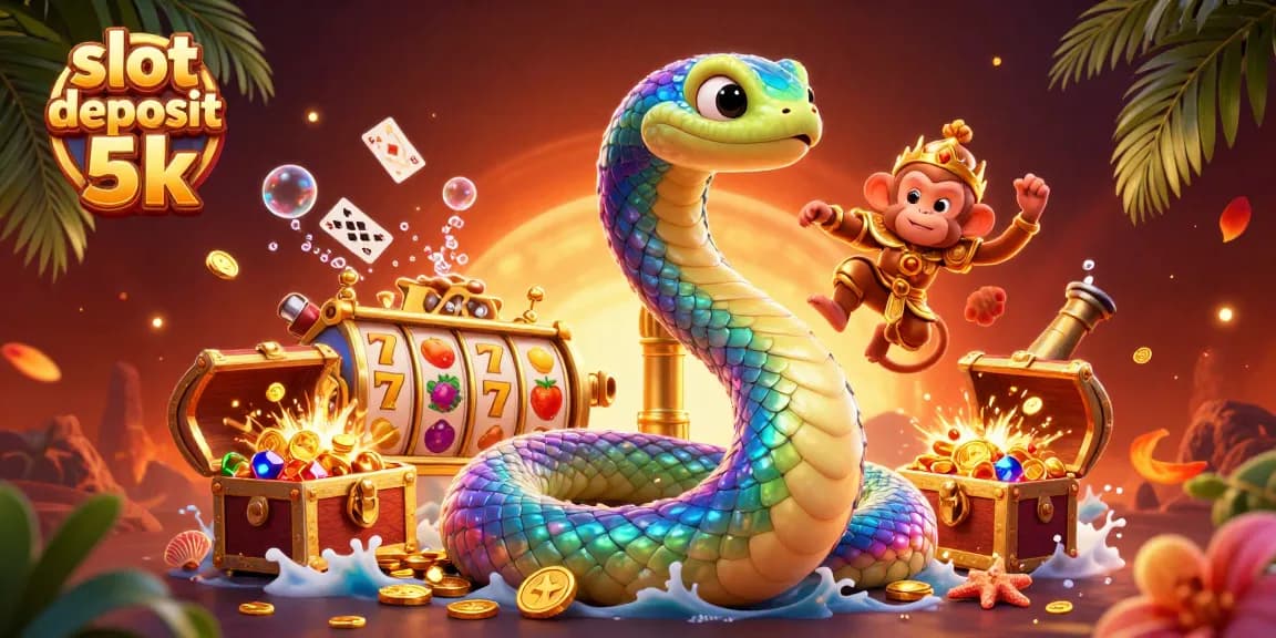 Engage with thrilling slots in the vibrant illustration depicting slot deposit 5k adventures, featuring animated casino elements.