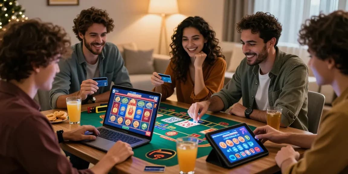 Friends enjoying online gaming at credit card casinos featured on being-there.org.uk