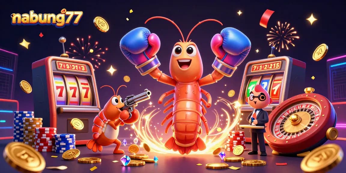 Spin the reels with nabung77 for big wins featuring vibrant casino elements and energetic characters.