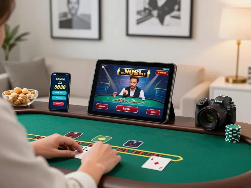 Play blackjack online with Juraganbet88 on a stylish tablet at home, emphasizing strategy and comfort.