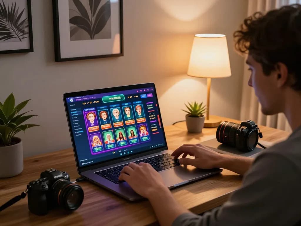 Engaged player using laptop to place bets on togel online, showcasing an exciting gaming atmosphere
