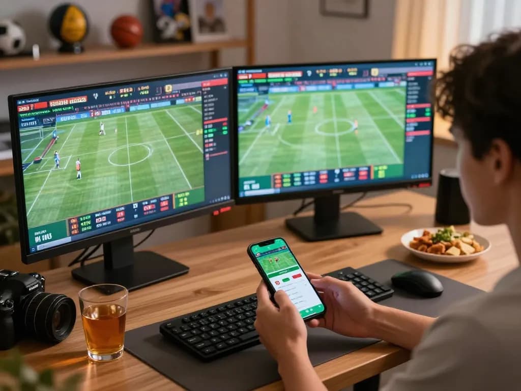 Engaging in live sports betting on tg88 platform from a stylish home setup.