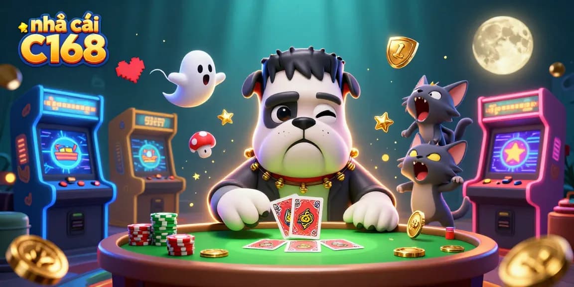 Engage in thrilling gameplay at nhà cái C168 with a dynamic 3D casino illustration featuring a playful scene.