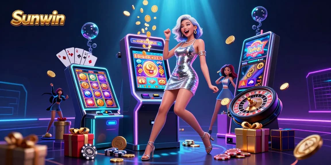 Win big at Sunwin with an exciting jackpot scene featuring dynamic casino elements and vibrant colors.