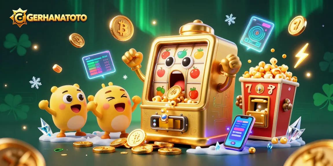 Slot jackpot GERHANATOTO yang menakjubkan dengan koin mengalir, menampilkan kegembiraan dan keuntungan.