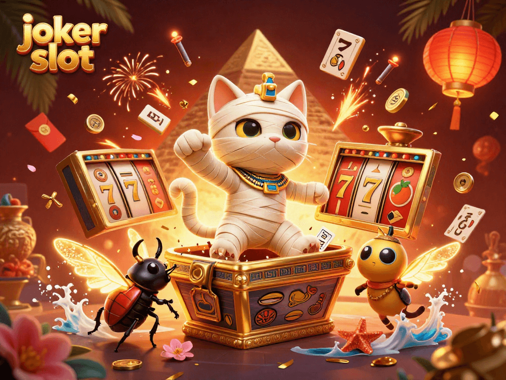 Spin the joker slot with a luminous Egyptian theme, featuring a cat and a unique scarab.