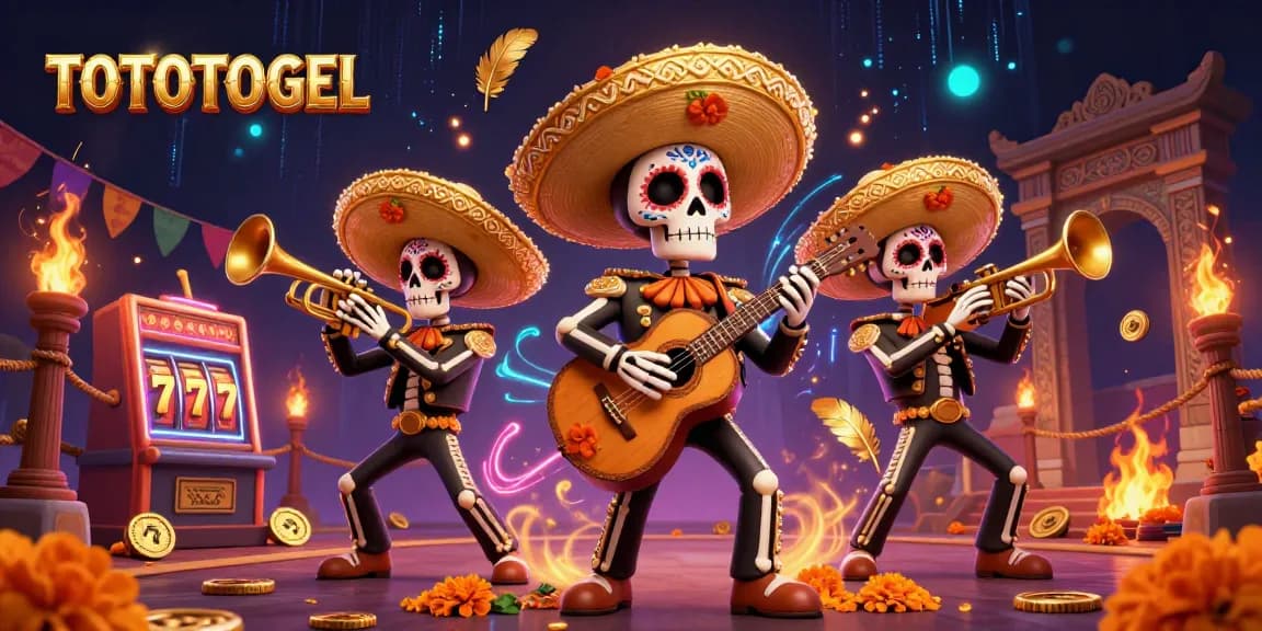 Engage with TOTOTOGEL through an exciting 3D scene featuring a vibrant mariachi band and casino elements.