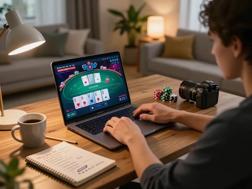 Engaging online poker gameplay at home on 789club platform in modern living room