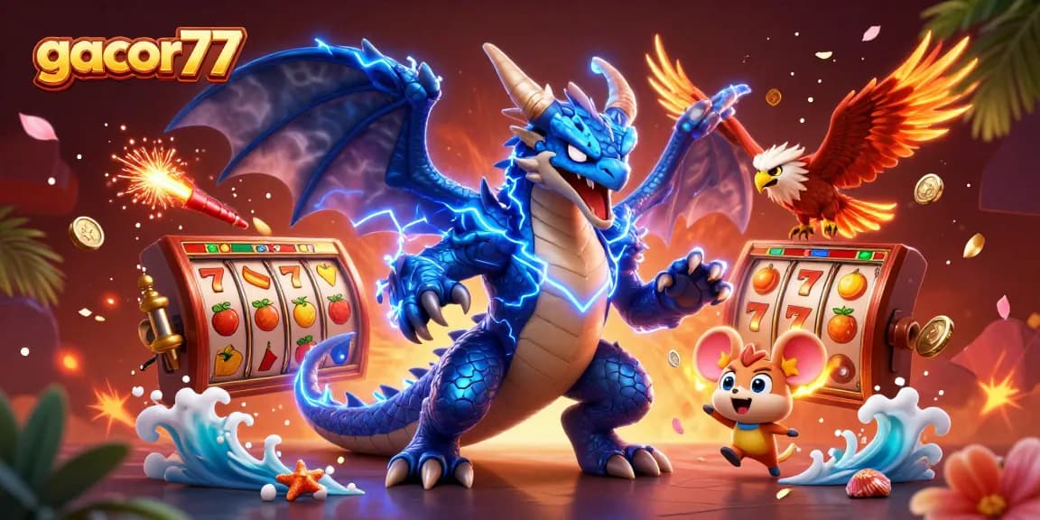 Gacor77 menghadirkan pengalaman bermain slot dengan elemen karakter 3D yang memukau dan simbol keberuntungan yang ceria.
