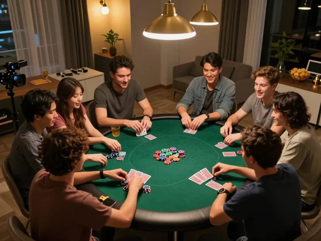 Friends enjoying a poker game at home, highlighting the engaging atmosphere of hi88com gambling experience.