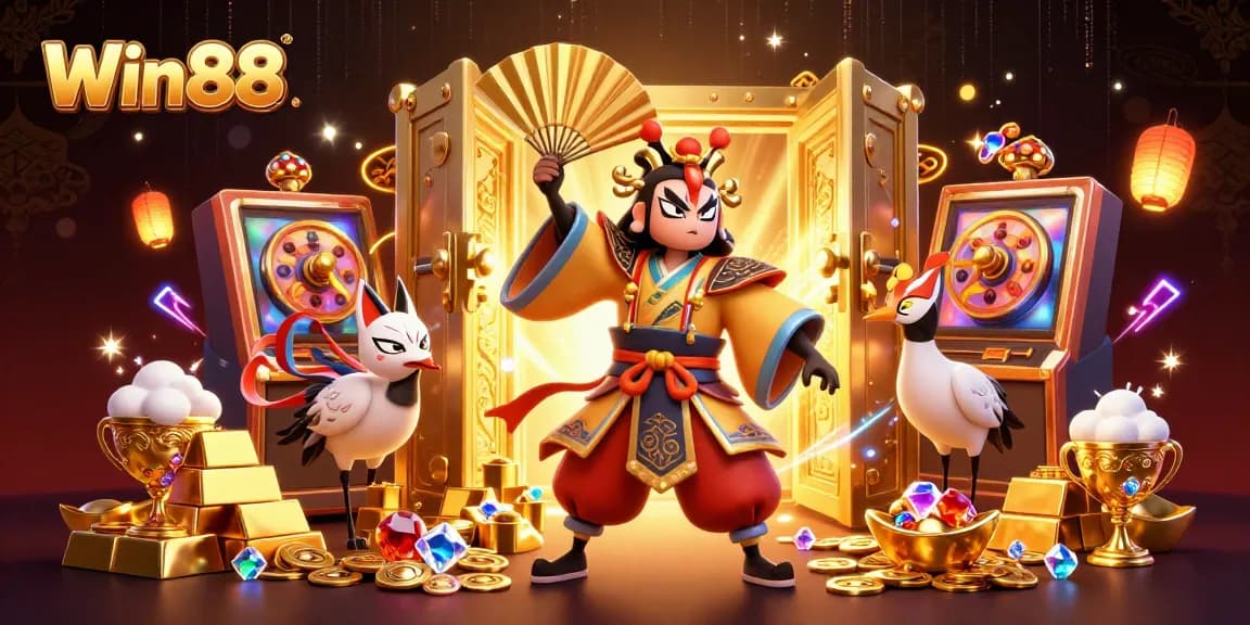 Experience the thrill of Win88 with vibrant 3D characters and captivating casino elements.