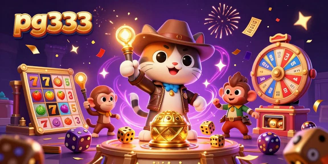 Engage with pg333 and win while discovering vibrant casino treasures in a lively 3D illustration.