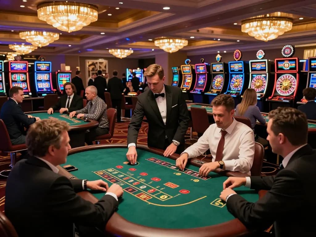 Players enjoying blackjack at a vibrant casino with Da88 gaming excitement