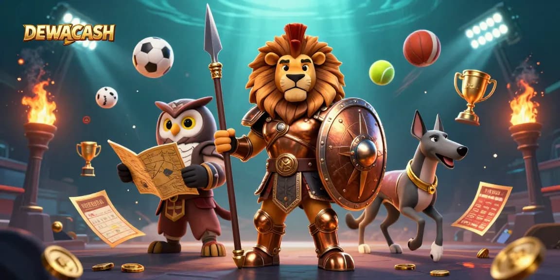 Engage in sports betting excitement with DEWACASH, featuring dynamic betting slips and lively game elements.