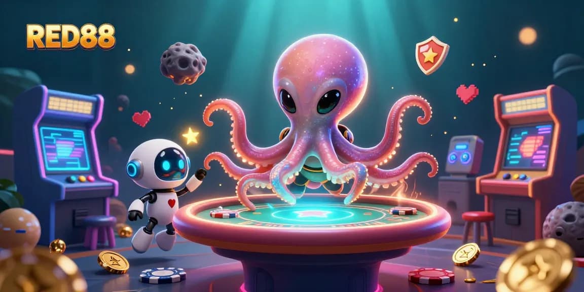 Play exciting casino games at RED88 while 3D alien octopus manages holographic poker.