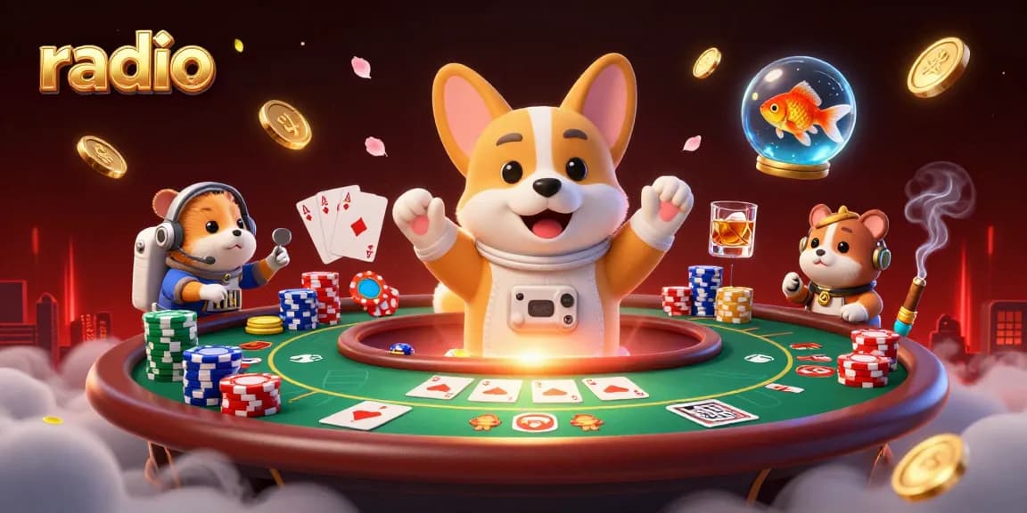 Play radio-themed games in this vibrant casino illustration featuring a space scene.