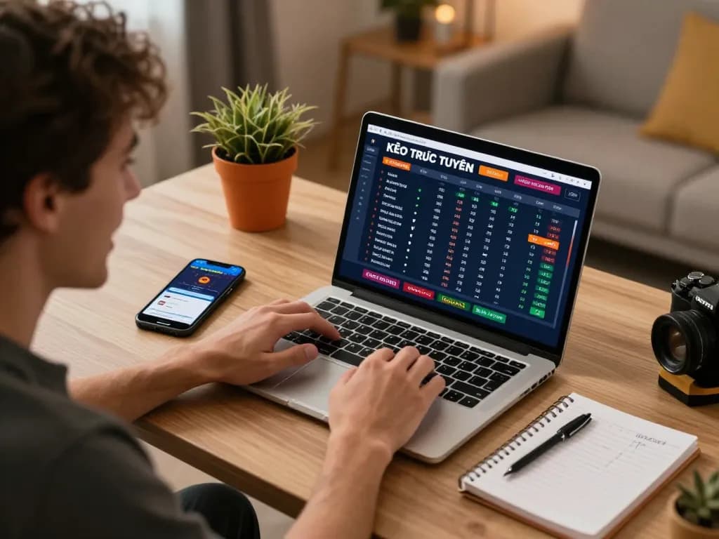 KÈO TRỰC TUYẾN interface displayed on a laptop during an exciting online betting session