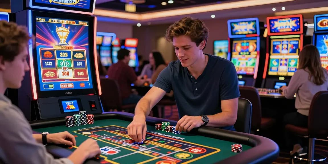 Engaged players enjoying their experiences at credit card casinos with digital games and vibrant atmosphere.