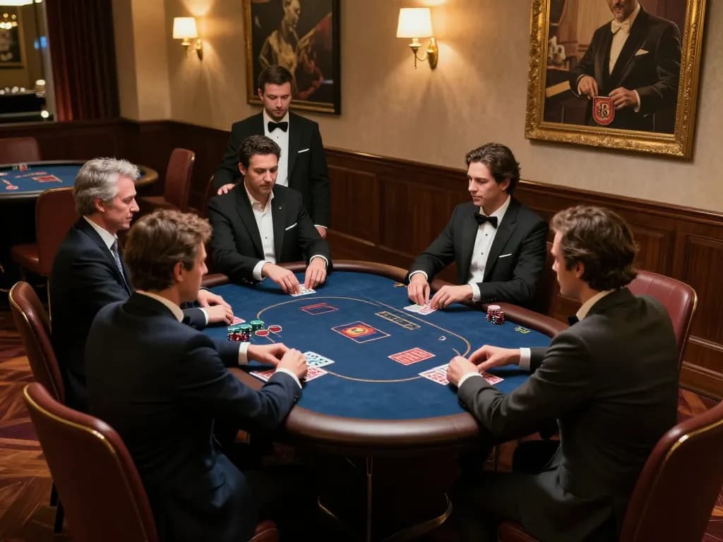 Players at an elite poker table in a luxury casino showing tt88 strategy in action