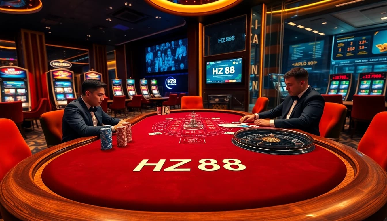 Professional players placing strategic bets at the hz 88 branded baccarat table in a luxurious casino setting