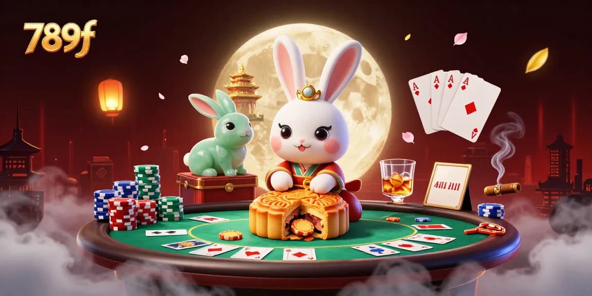 Experience thrilling poker action with 789f in this vibrant 3D casino illustration featuring the moon rabbit.