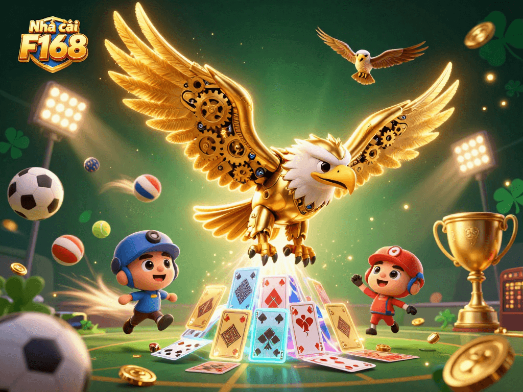 Experience excitement at Nhà cái F168 with dynamic sports betting elements and vibrant casino graphics.