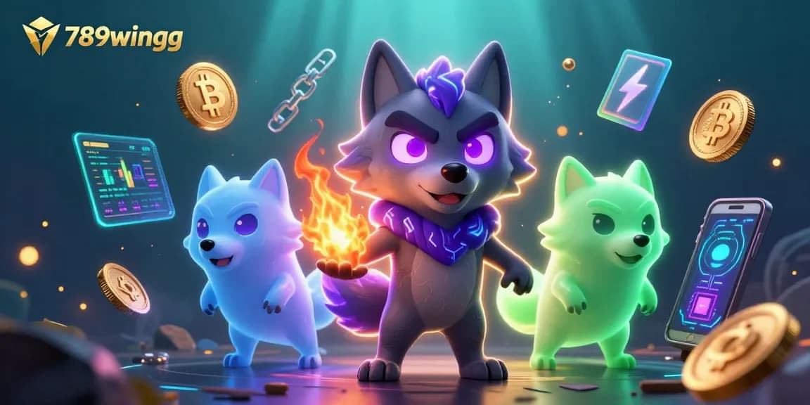 Win big with 789wingg in this dynamic casino illustration featuring glowing wolves and crypto elements.