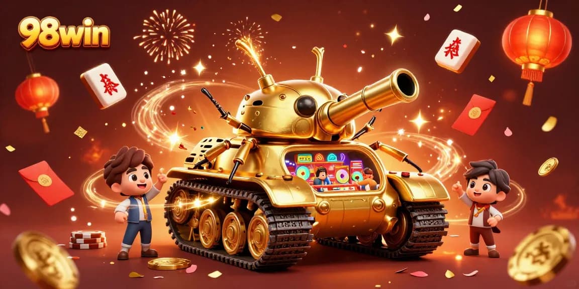 Experience the thrill of winning at 98win with vibrant casino-themed 3D visualizations.