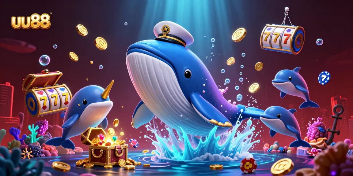 Experience the magic of uu88 with vibrant casino-themed underwater characters and slot elements.