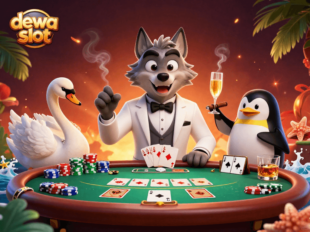 Menang dalam permainan dewa slot dengan karakter kartun unik di meja baccarat.