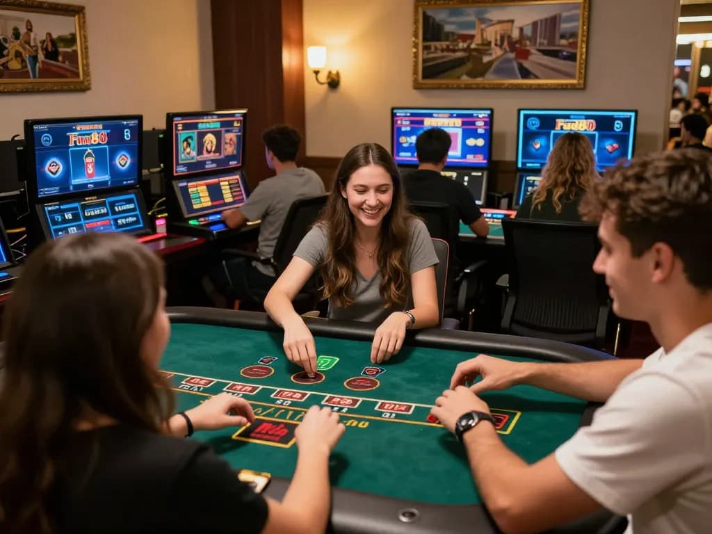 Players enjoying a winning hand at Fun88's vibrant online blackjack setup, showcasing engaging gameplay.