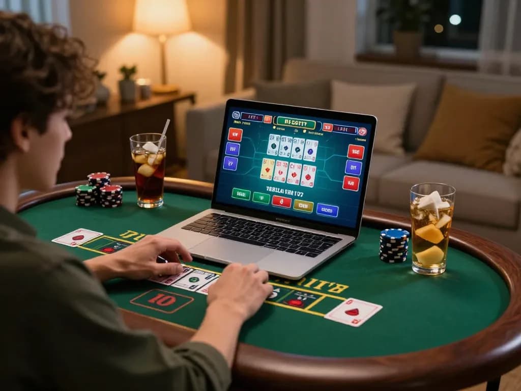 Engaging with king33's live dealer baccarat game in a cozy home setup for strategic play.