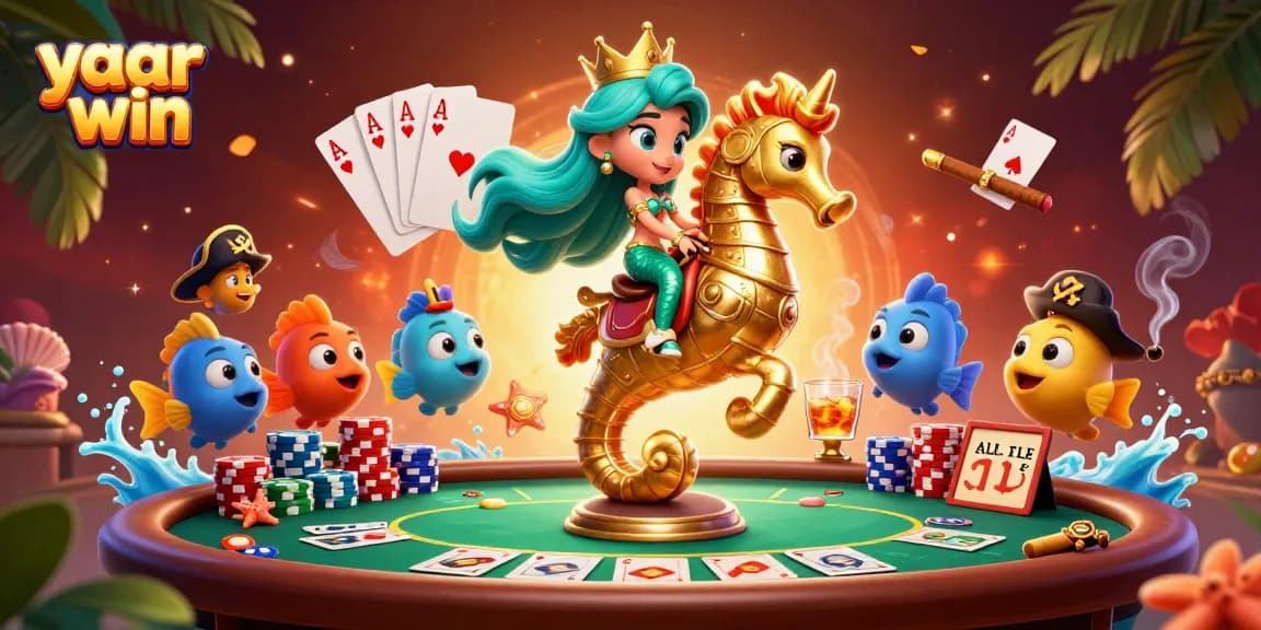 Experience yaar win with vibrant casino action from a mermaid princess and her seahorse in this lively scene.