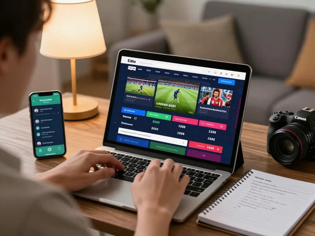 Person using tablet for online sports betting at home, exploring okfun's features in a cozy atmosphere