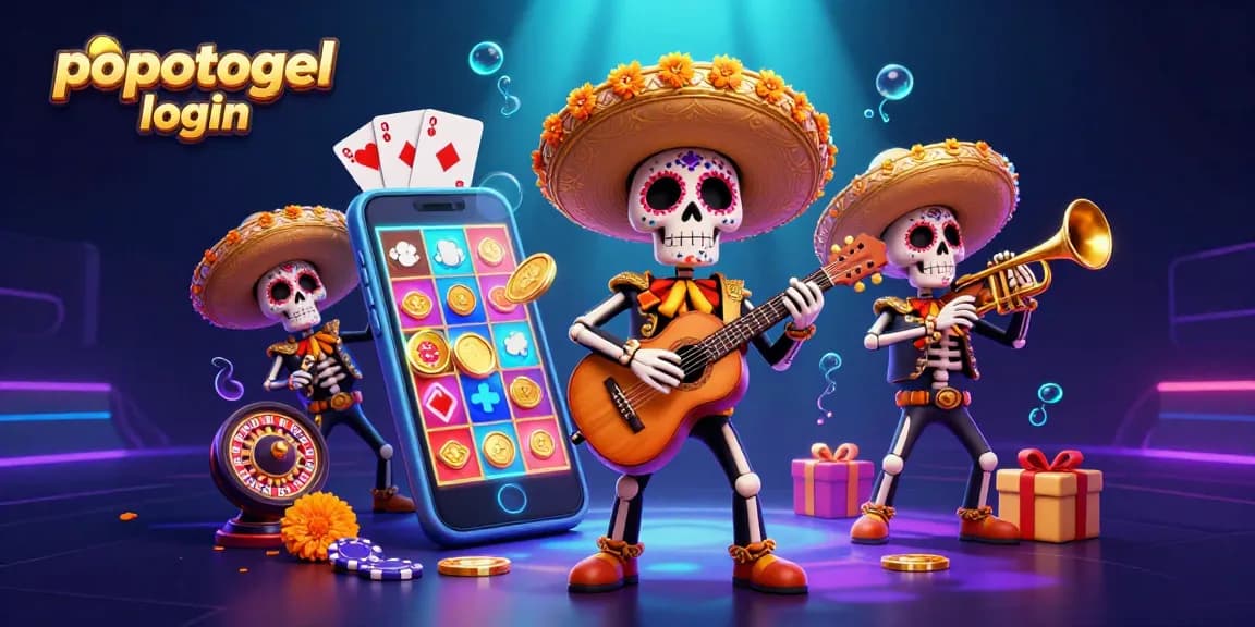Engage with popotogel login through vibrant 3D digital slots and festive mariachi characters.