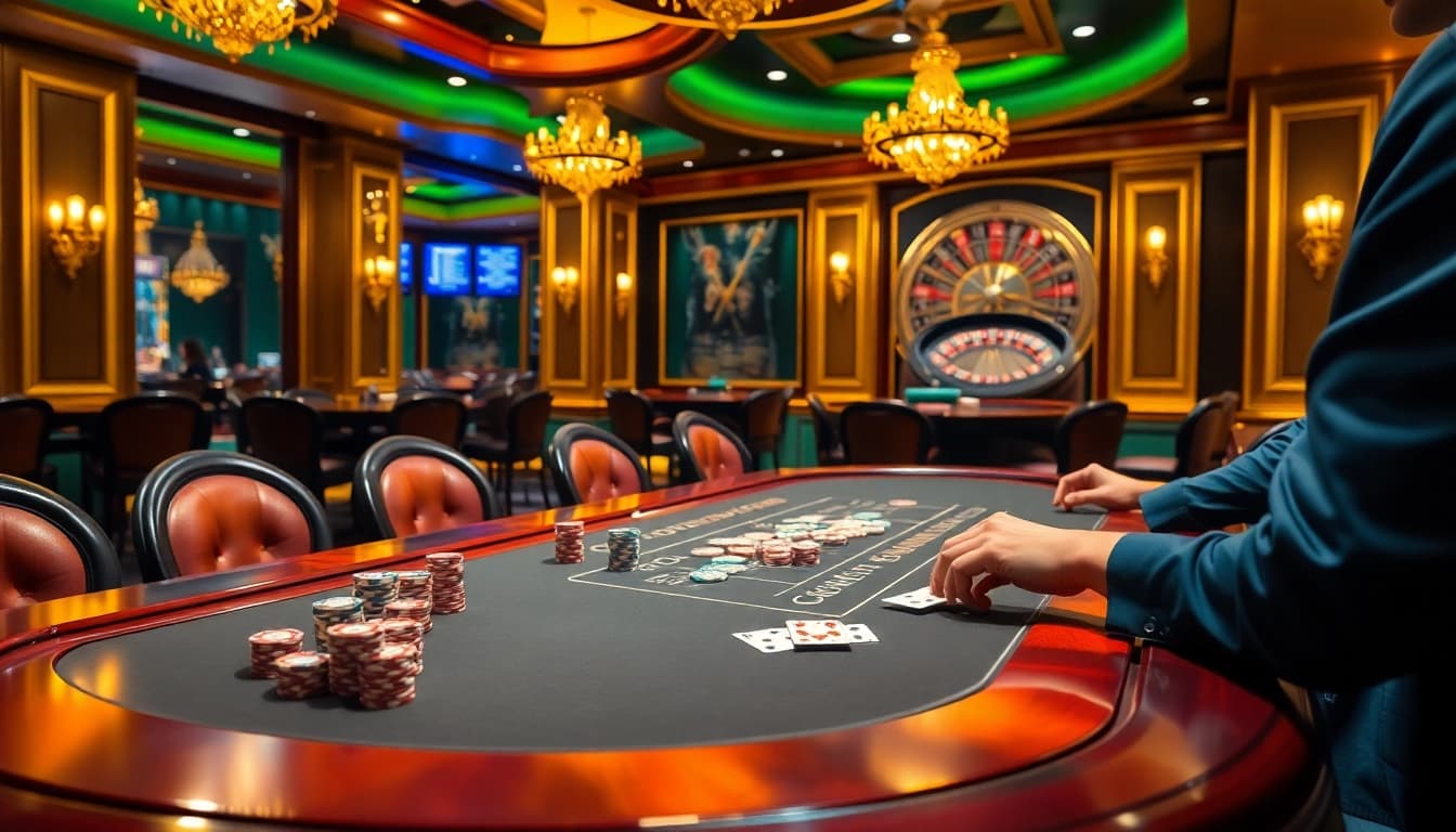 Engage in high-stakes poker action at s8com with colorful chips and elegant casino ambiance.