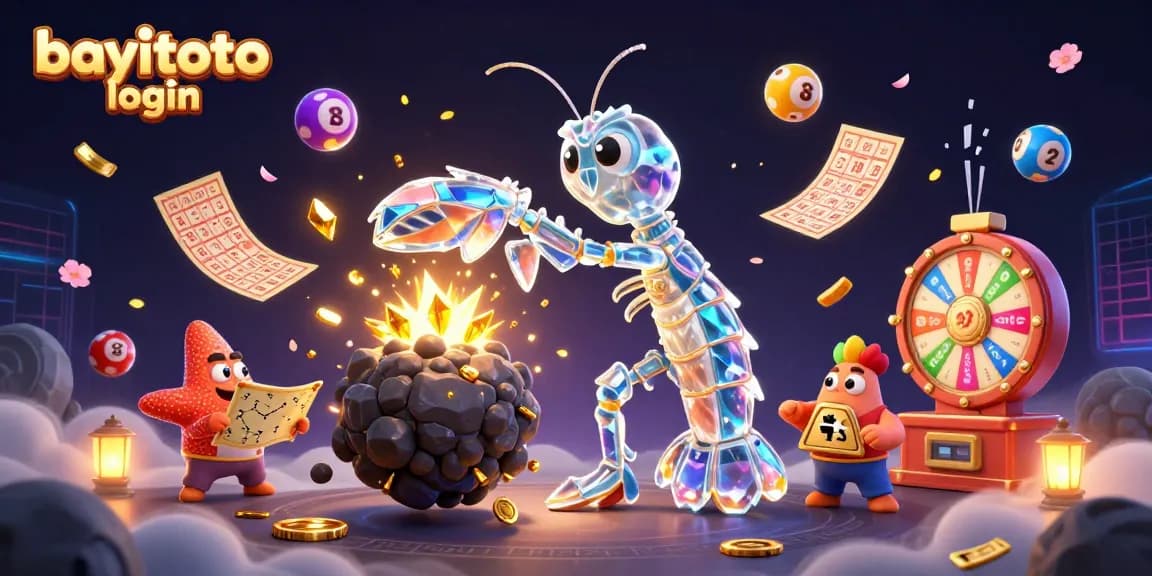 Engage with bayitoto login in a vibrant 3D casino scene filled with lottery excitement and treasures.